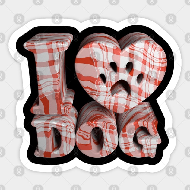 3D I Love Dog - Checkered Sticker by 3DMe